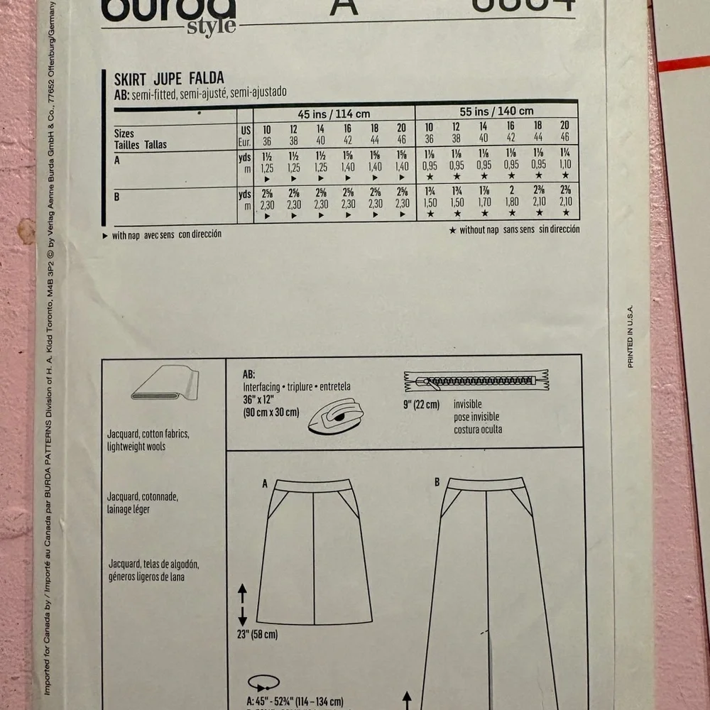 BN UNCUT BURDA 6804 MISSES FORMAL TWO LENGTHS BUSINESS SKIRT SEWING PATTERN